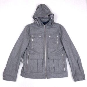 INC Jacket Hooded Utility Style Medium Gray Zip Up Casual Streetwear Urban